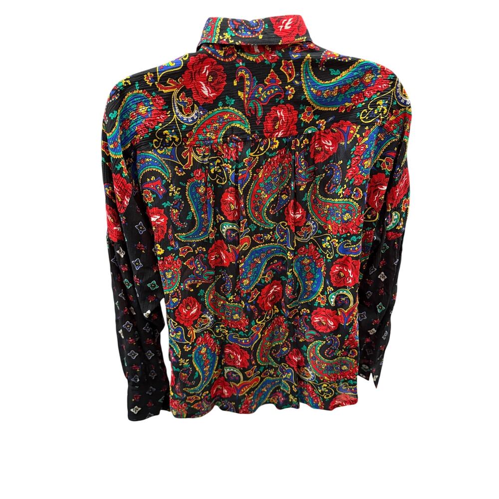 Vintage Chaus Petite women Size 4 100% Rayon Paisley & Rose Crinkle Blouse - Picture 2 of 4